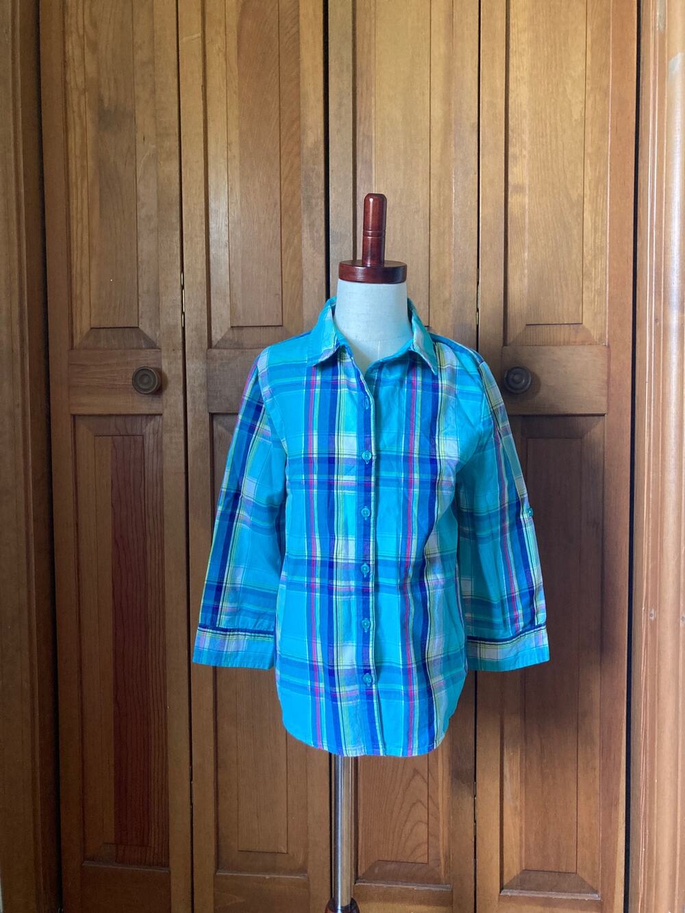 J. Khaki Girls Plaid Buttondown Shirt, Size L
